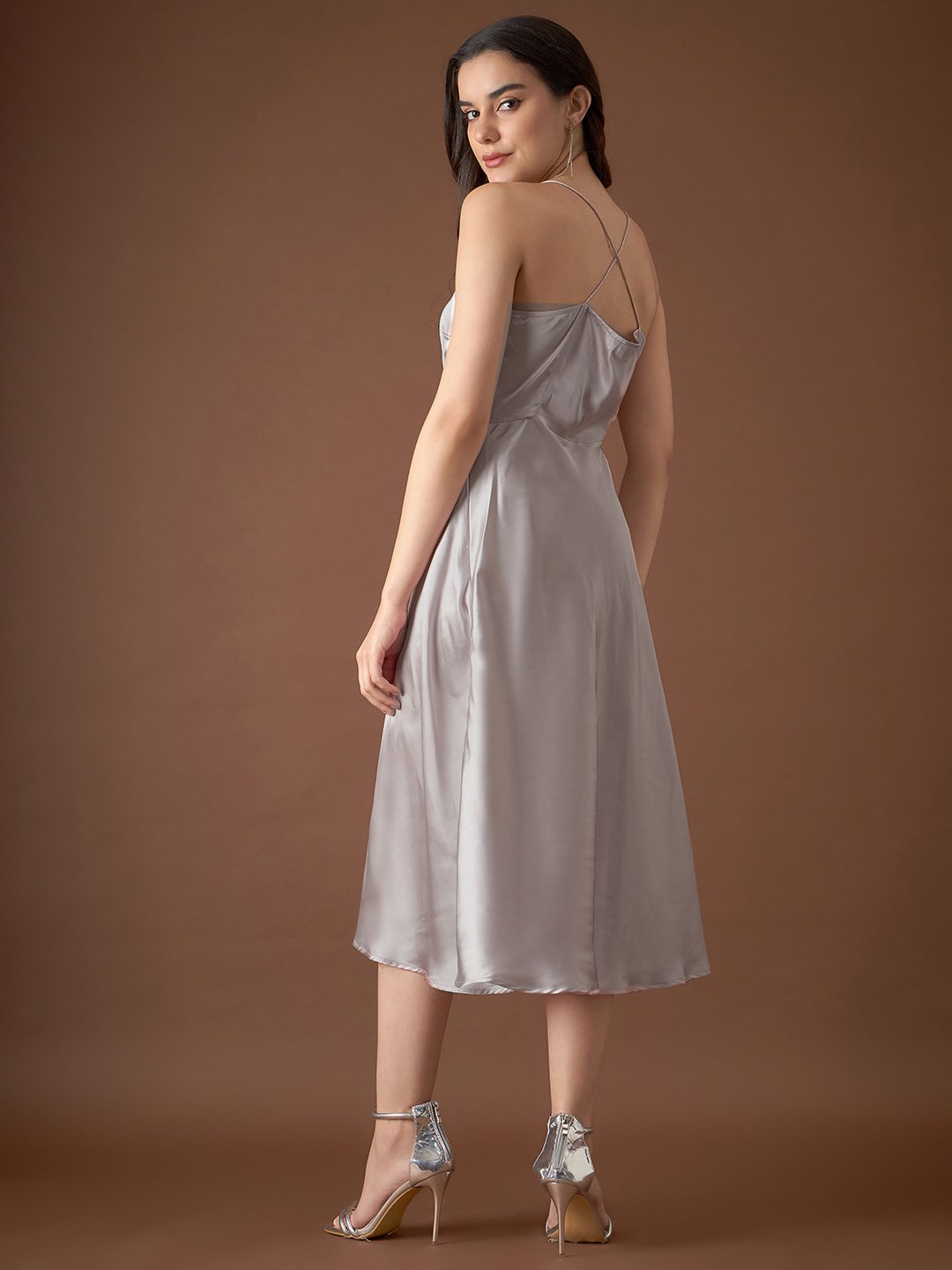 Overlap neck Flared midi Dress