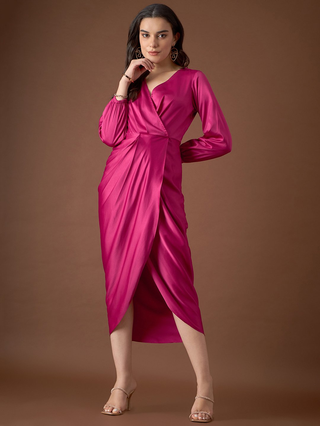 Overlap neck Tulip midi Dress