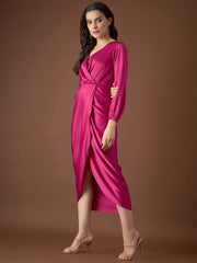 Overlap neck Tulip midi Dress