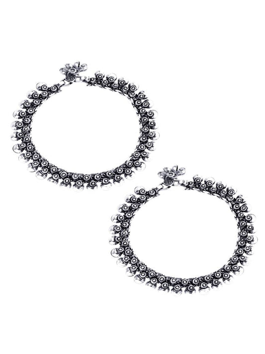 Set of 2 Oxidised Silver-Plated Handcrafted Anklets