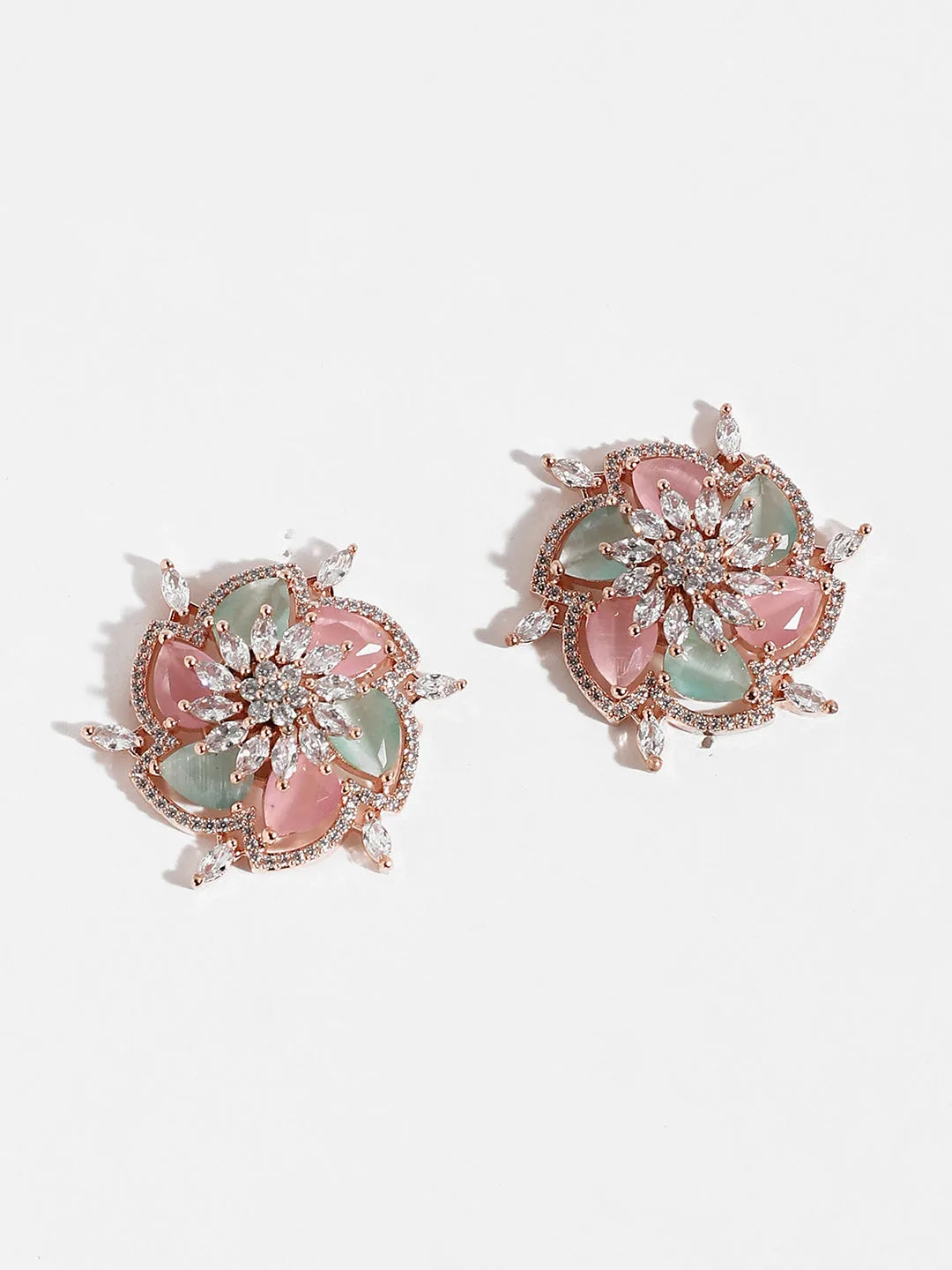 Gold Plated Stone Designer Floral Studs