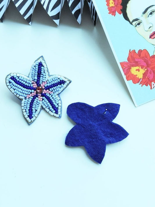 Blue Star Beaded Blue Earrings