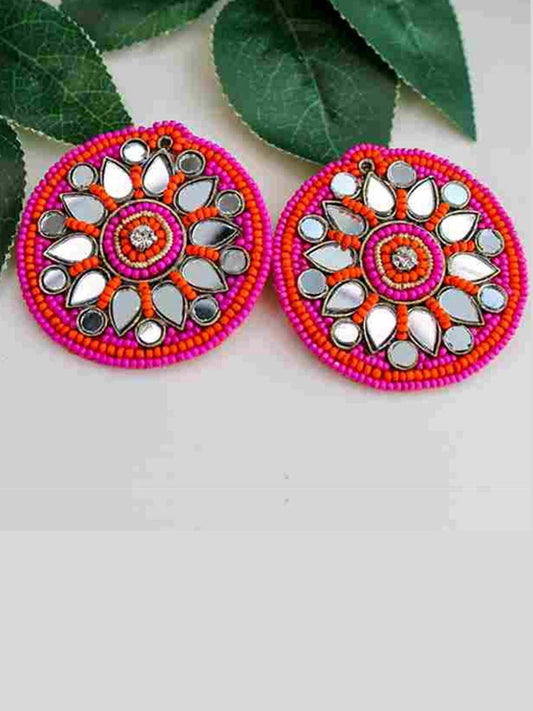 Beaded Stud Pink Earrings