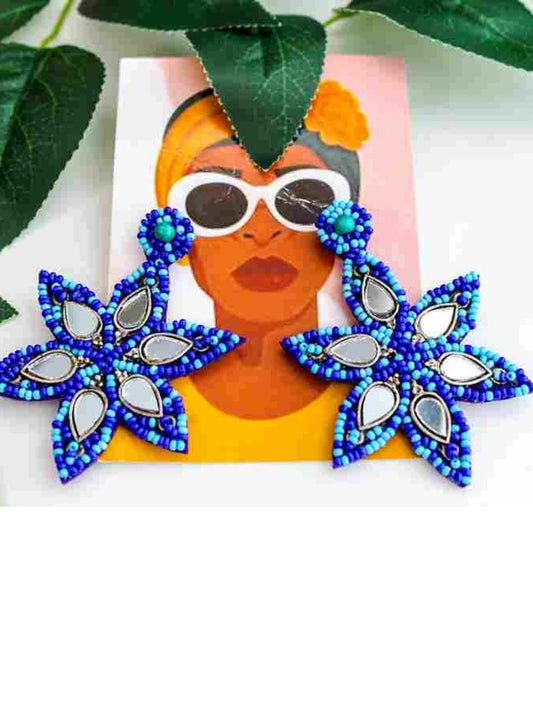 Star Blue Mirror Beaded Earrings