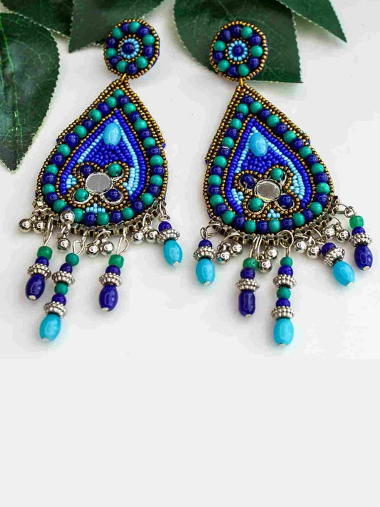 Blue And Green Punch Beaded Earrings