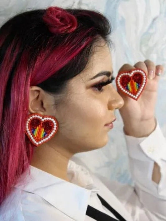 Red Heart Multicoloured Beaded Earrings