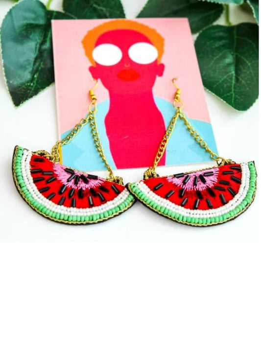 Water Melon Multicoloured Beaded Earrings