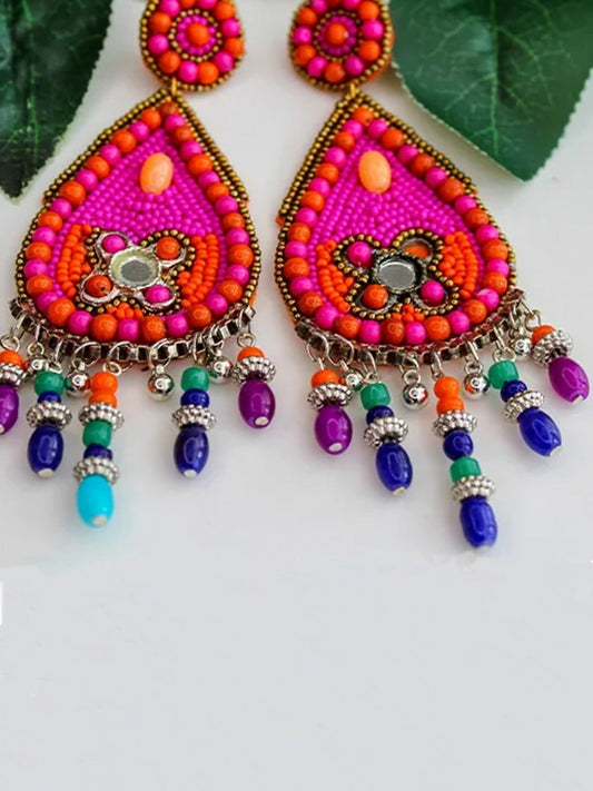 Red And Pink Punch Multicolour Beaded Earrings