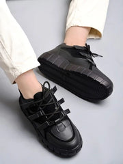 Stylish Lace-up Black Colored Sneakers For Women & Girls