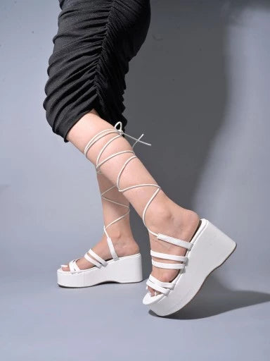 Retro Style White Platform Heels For Women & Girls