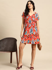 Overlap printed kimono sleeve short dress