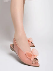 Slingback with Upper Bow Detailed Peach Flat Sandals For Women & Girls