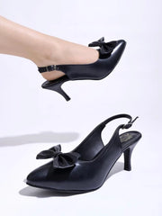 Pointed Toe and Bow Detailed Black Pumps For Women & Girls