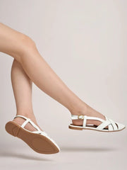 Pointed Toe Buckle Detailed White Flat Sandals For Women & Girls