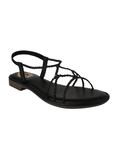 Round Toe Strappy Detailed Black Flat Sandals For Women & Girls