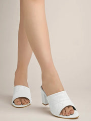 Quilted Casual White Block Heels For Women & Girls