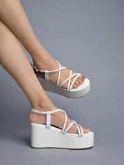 Multi Straps Casual White Flatforms For Women & Girls