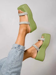 Retro Style Green Platform Heels For Women & Girls