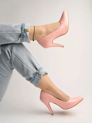 High Heels Solid Patent Pink Pumps For Women & Girls