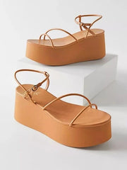 Multi Straps Casual Tan Flatforms For Women & Girls