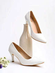 Quilted Design White Pumps For Women & Girls