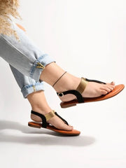 Stylish Ethnic Black Flat Sandals For Women & Girls