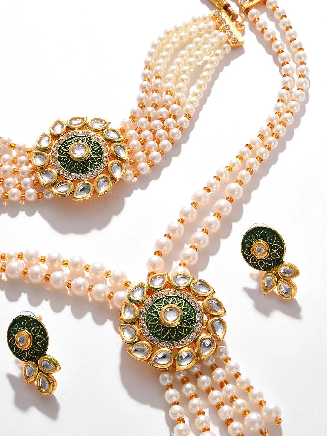 Gold Plated Pearls Necklace, Choker and Earrings