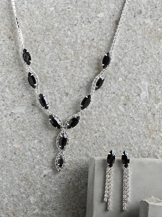 Silver Plated Party Designer Stone Necklace and Earring Set