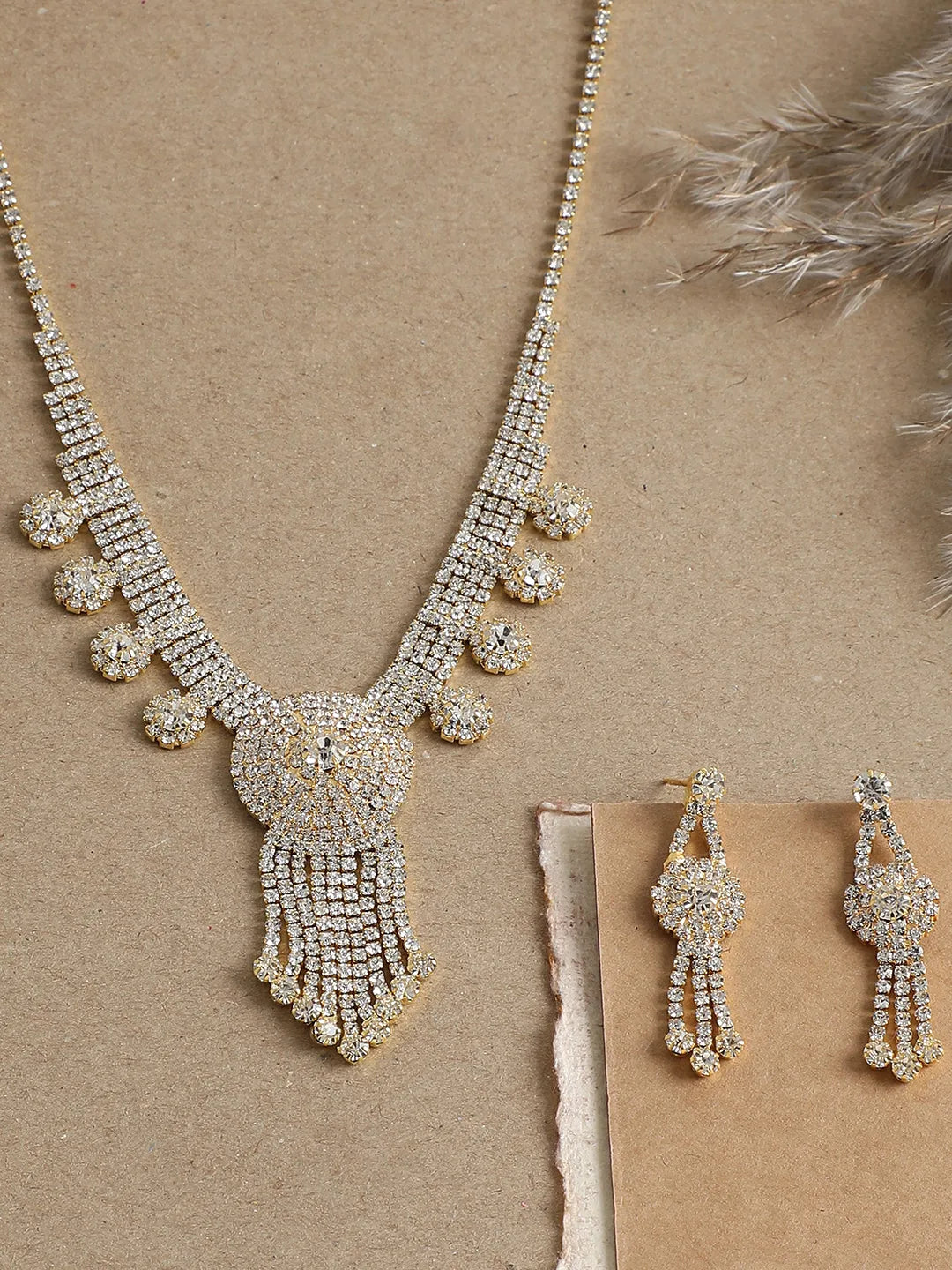 Gold Plated Party Designer Stone Necklace and Earring Set