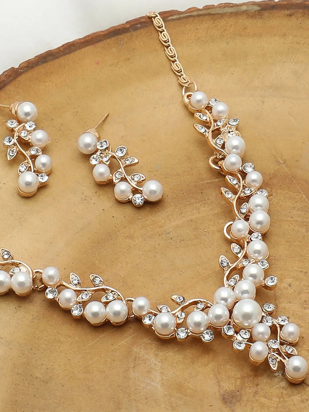 Gold Plated Pearls Necklace and Earring Set