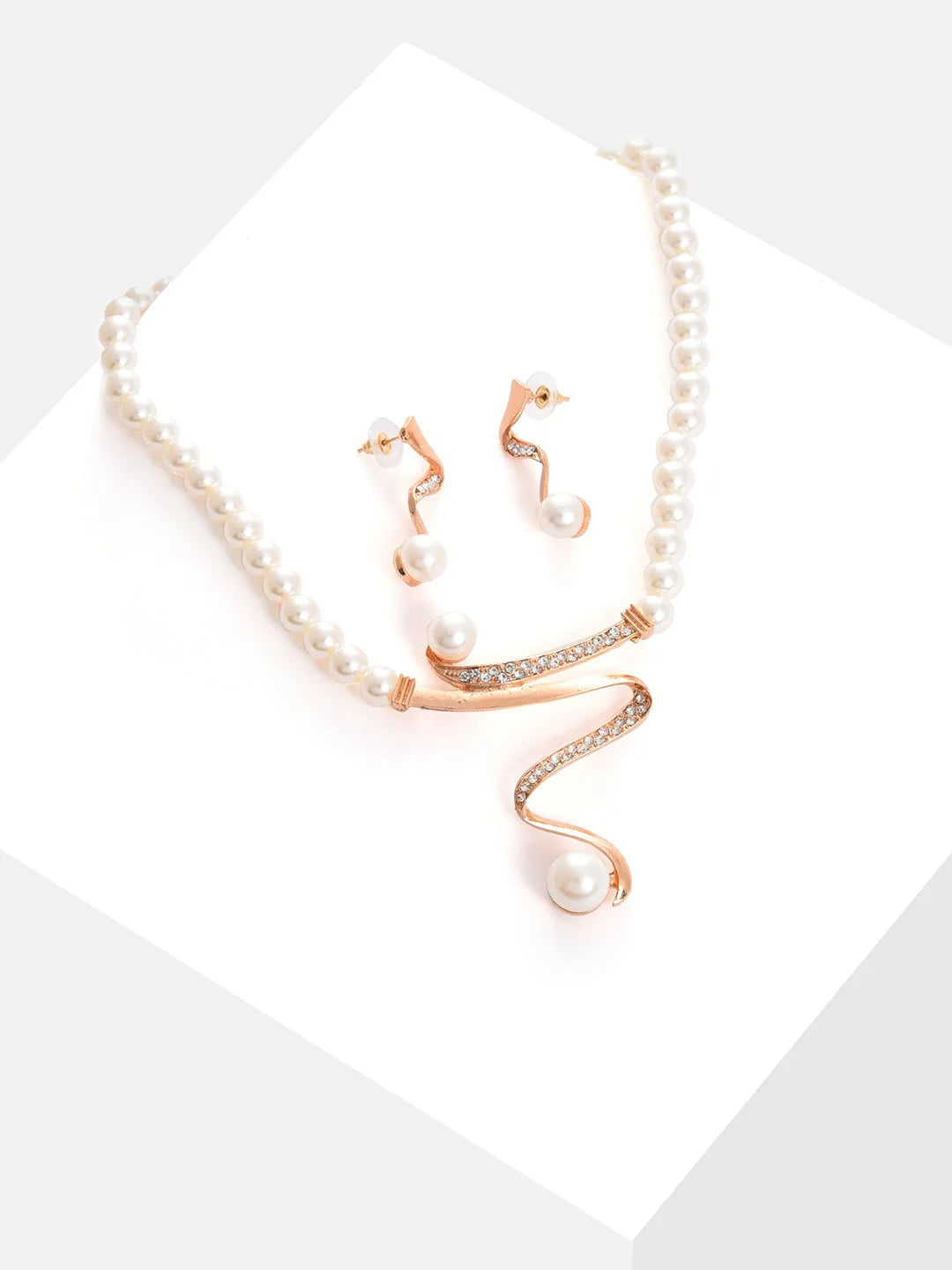 Gold Plated Pearls Necklace and Earring Set