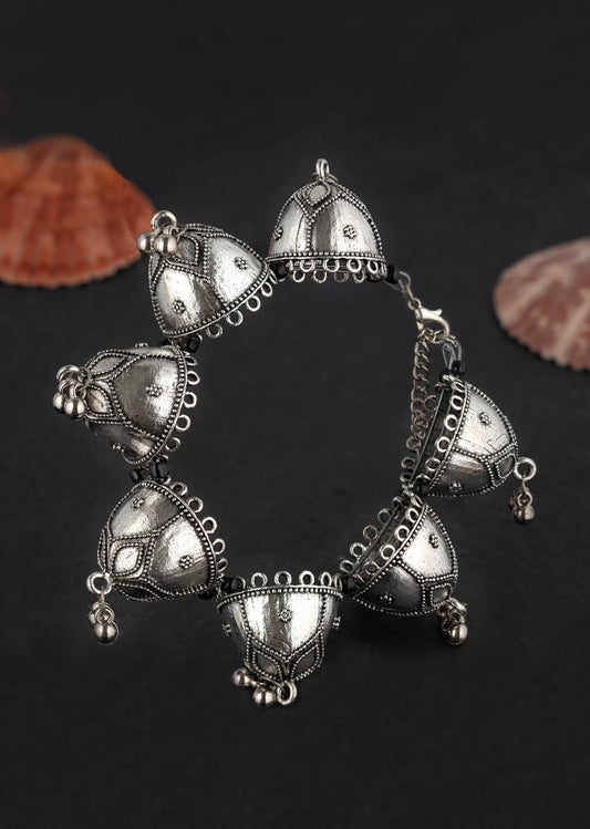 Women Jhumki Latkan German SILVER OXIDISED BANGLE STYLE BRACELET