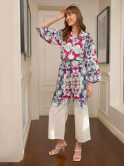 Women Green & Magenta Floral Notch Shirt With Lounge Pants