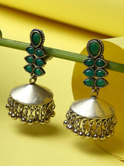 Oxidised Long Stone Handmade Brass Jhumkas