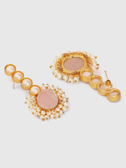 Gold-Plated Druzy Stone Studd Long Earrings