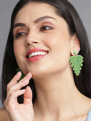 Leaf Shaped Beaded Drop Earrings