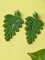 Leaf Shaped Beaded Drop Earrings