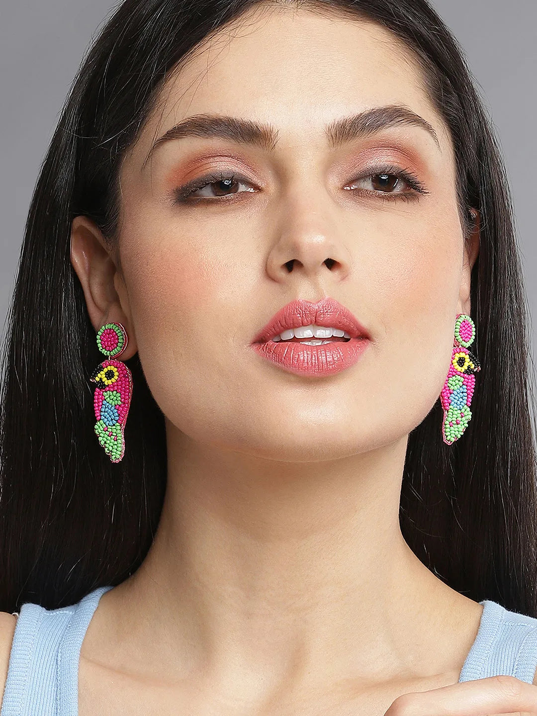 Parrot Shaped Beaded Drop Earrings