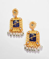 Pack of 2 Gold Plated Designer Stone Pearl Drop Earring