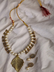 Gold-Plated Antique Leaf Loops Beaded Necklace Set