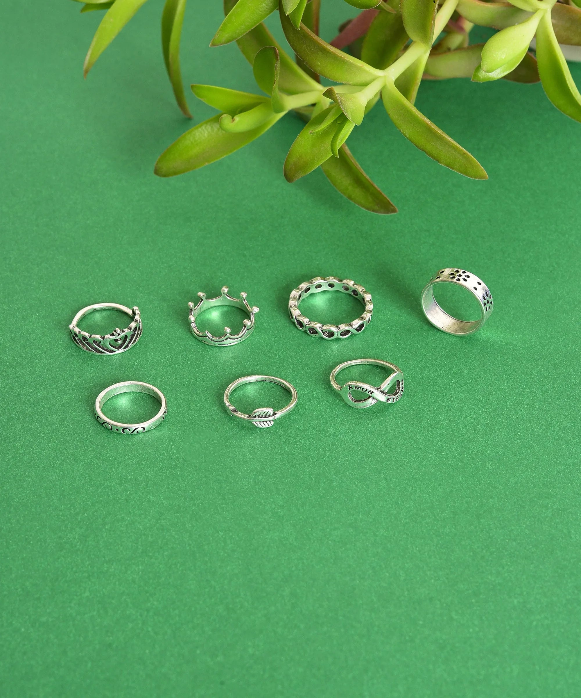 Pack of 7 Silver Plated Designer Ring