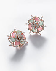 Gold Plated Stone Designer Floral Studs