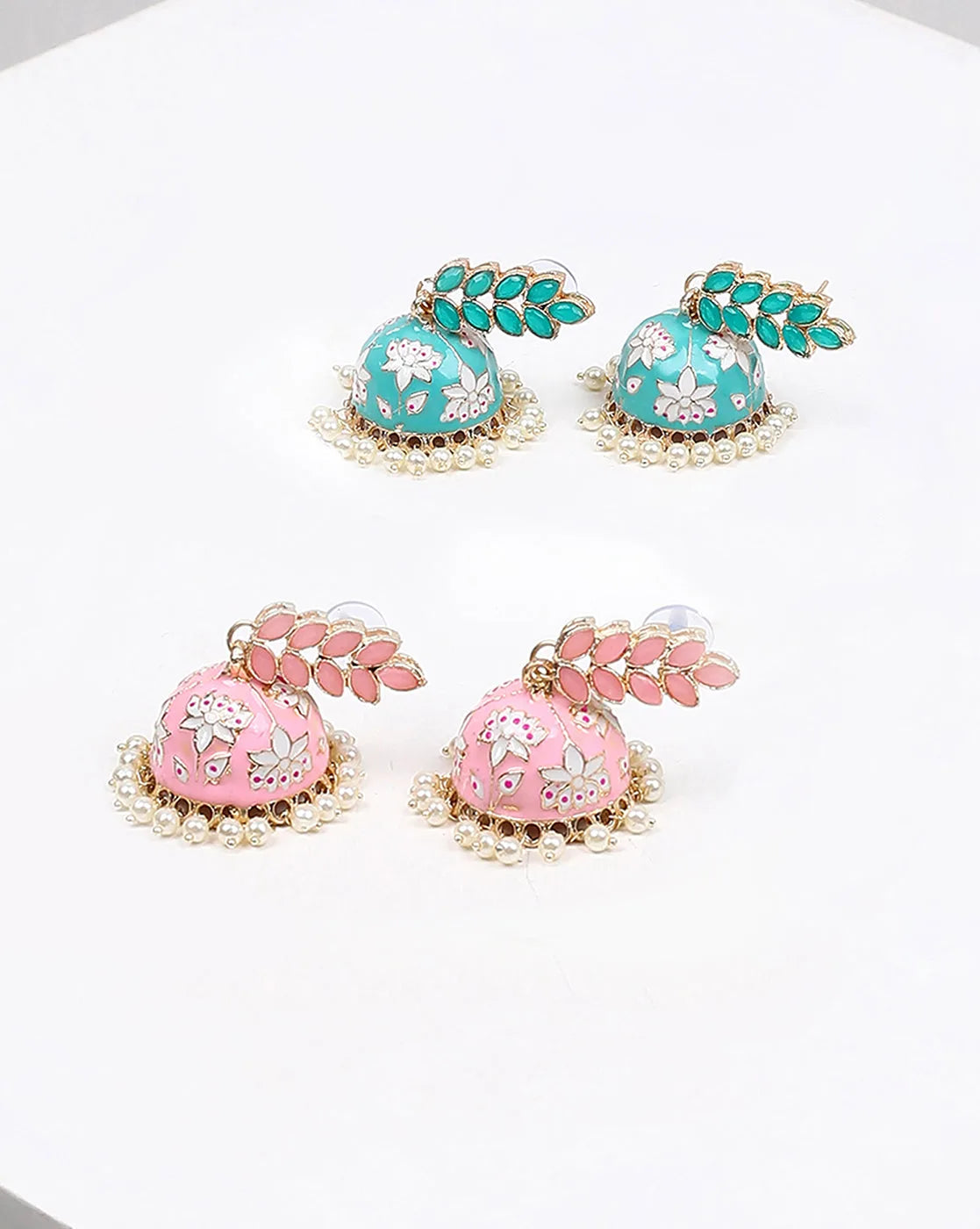 Pack of 2 Kundan Meenakari Blue Trendy Jhumkas