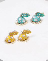 Pack of 2 Kundan Meenakari Blue Trendy Jhumkas