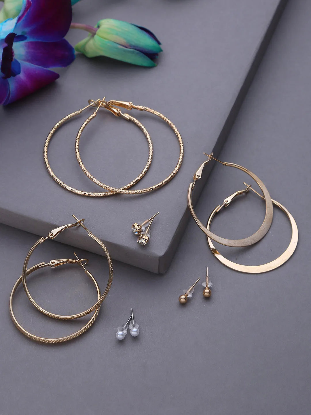 Pack of 6 Gold Plated Trendy Hoop Earrings