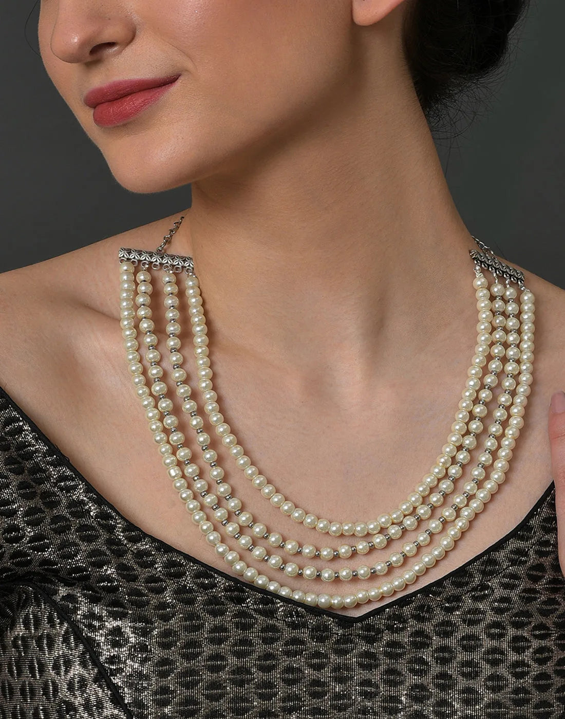 Pearl Beaded Silver Plated Necklace