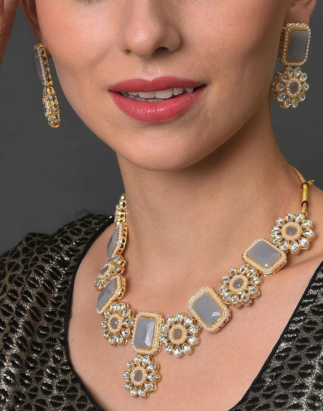 Gold Plated Stone Designer Necklace Set