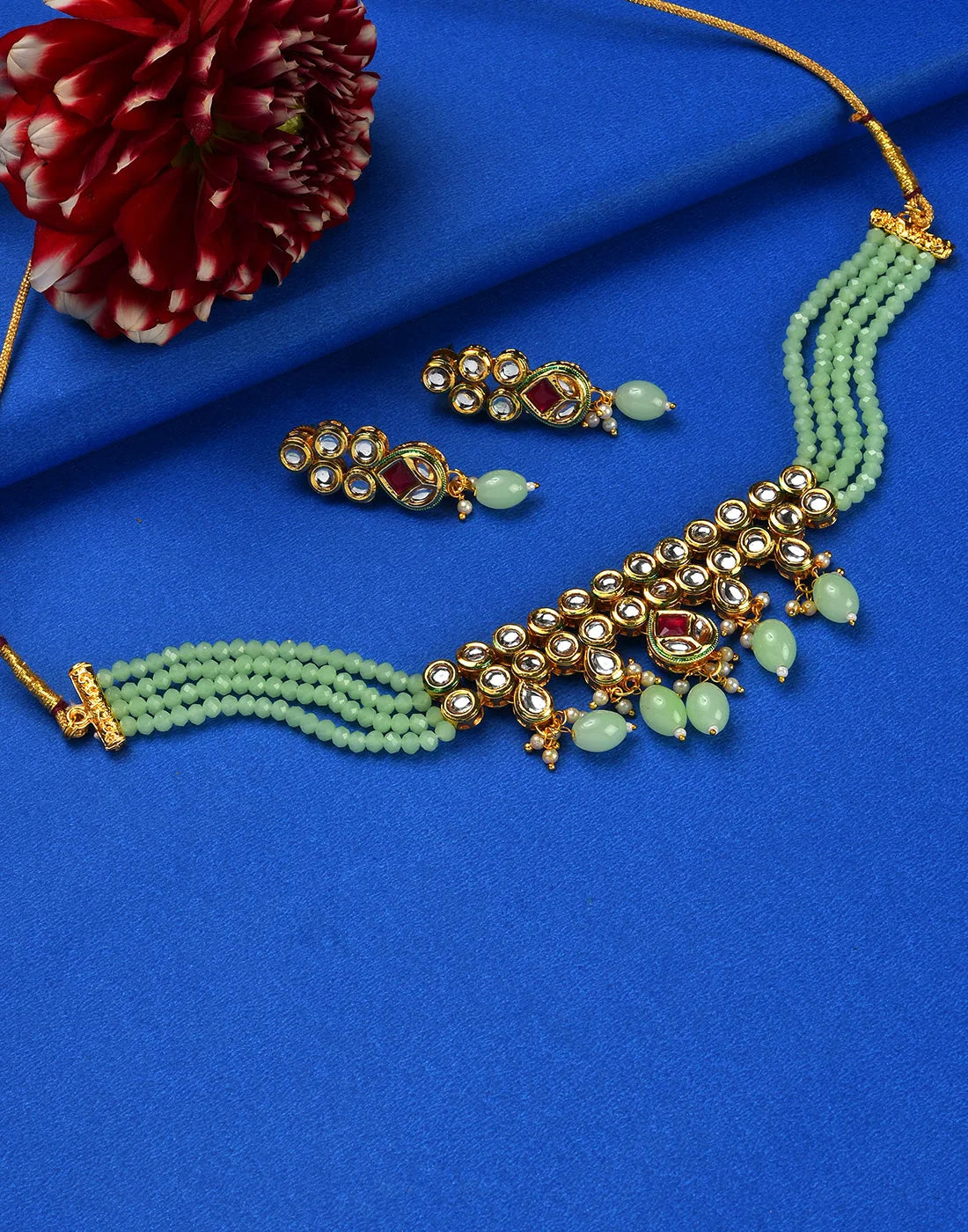 Kundan Beads Gold Plated Necklace Set