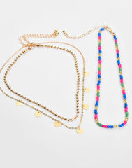 Pack of 3 Gold Plated Beaded Necklace