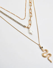 Pack of 3 Gold Plated Snake Shaped Necklace